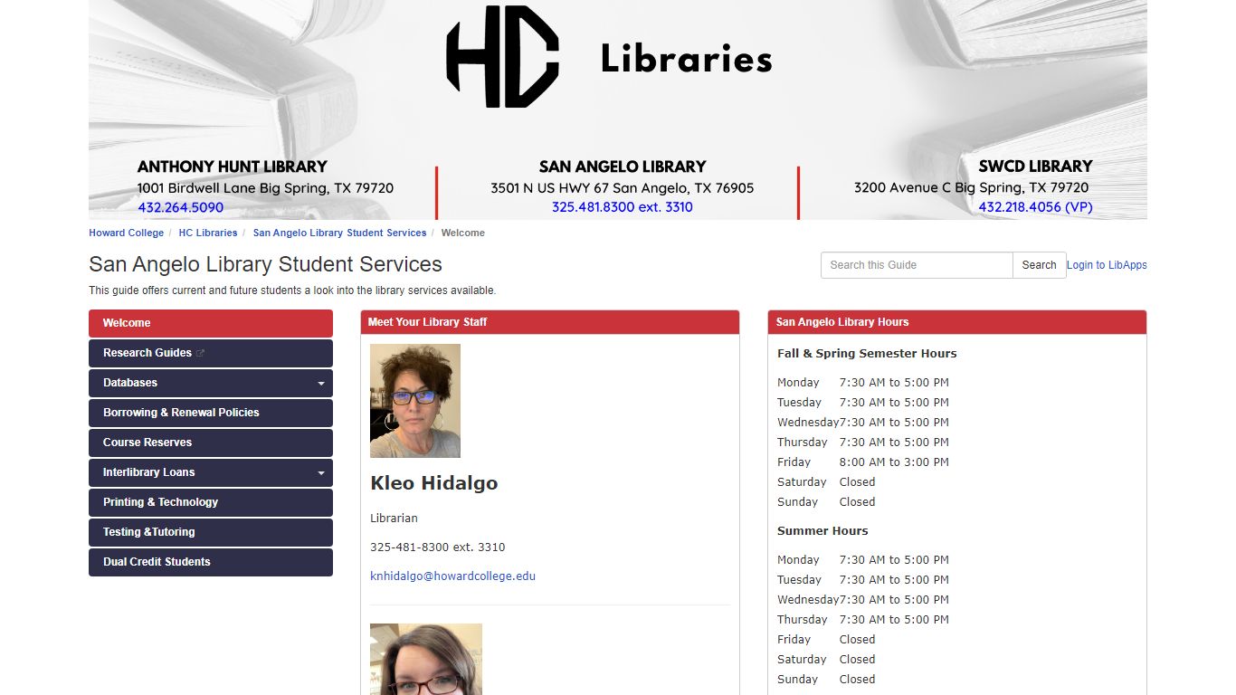 HC Libraries: San Angelo Library Student Services: Welcome